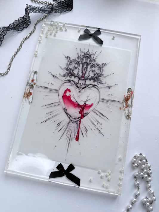 Sacred heart Resin Print - Flowers and pins